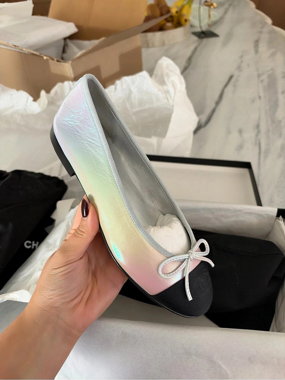 Chanel CC Ballet Flats silver / metallic multicolor size 38
